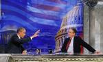 Tv-show. To kendte ansigter sad over for hinanden, Barack Obama og Jon Stewart. 