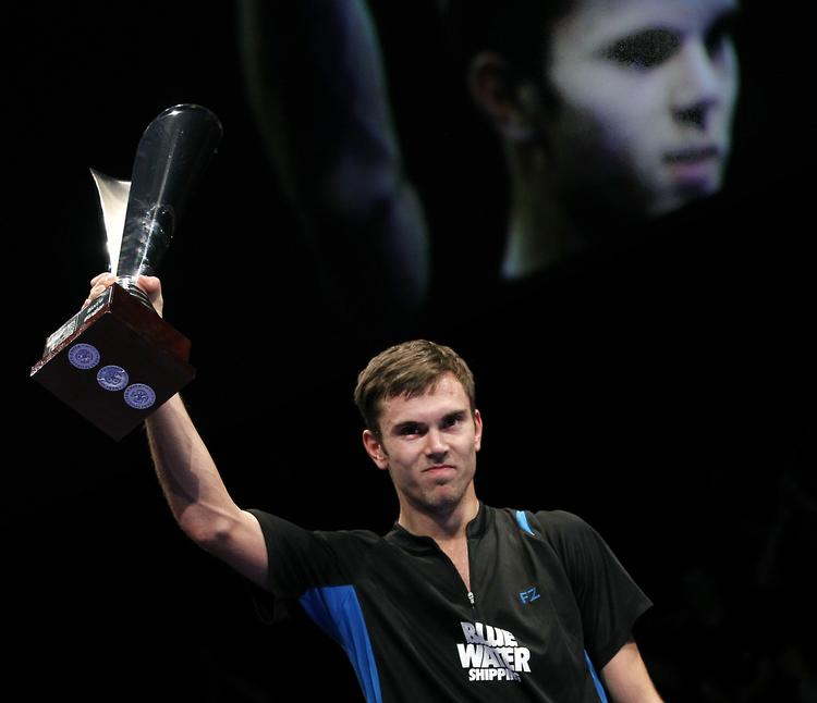 Sejr. Jan O. Jørgensen blev meget glad for finalesejren i Denmark Open over indoneseren Taufik Hidayat. 