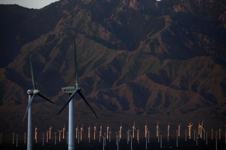 Energy. Wwindmills operate at the Da Bancheng Wind Farm, about 40 km (25 miles) south of Urumqi city, in Xinjiang, China. 