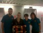 stjernemøde. Gerard Pigue, Caroline Wozniacki, Bojan Krkic og Carles Puyol under dagens foto-session på hotellet i København. Foto fra Twitter. 