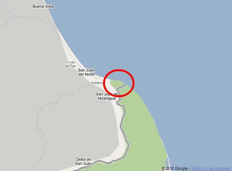 Google. Her, ved den caribiske kyst nær San Juan-floden, står Google-grænsestriden mellem Nicaragua og Costa Rica.. 