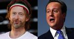 Umage. De er ikke lige det mest oplagte par, men både Thom Yorke (tv) og David Cameron (th) er med i den lydløse video til støttesangen for britiske soldater. 