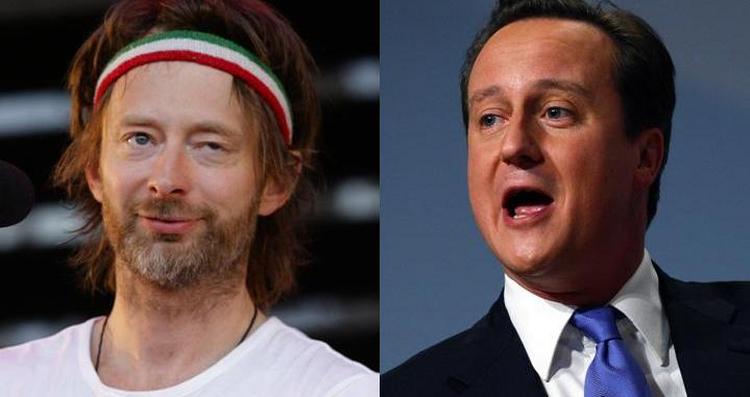 Umage. De er ikke lige det mest oplagte par, men både Thom Yorke (tv) og David Cameron (th) er med i den lydløse video til støttesangen for britiske soldater. 