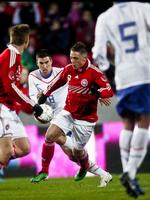 1-3. Angriberen Nicki Bille fra spanske Villarreal i aktion for Danmark i Herning mod Holland. 