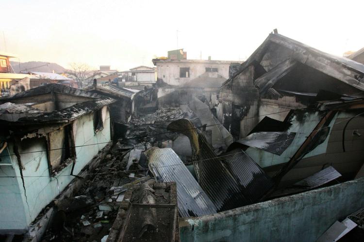 Ødelæggelserne var omfattende på Yeonpyeong. 