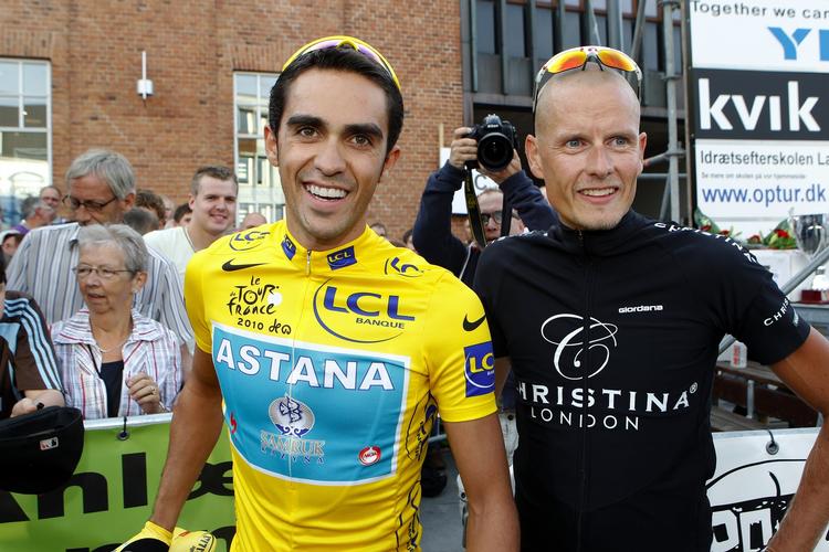 Alberto Contador og Michael Rasmussen til cykelløb i Herning i 2007. 