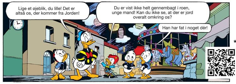 Andeby. Stribe fra det nye Anders And-blad, der udkommer torsdag. I midten miniændernes leder, Storm van And. 