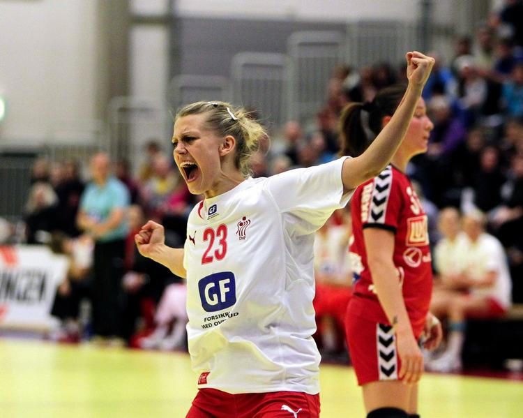 fordækt? Ann Grete Nørgaard scorede syv gange, da Danmark vandt over Serbien 26. november. 