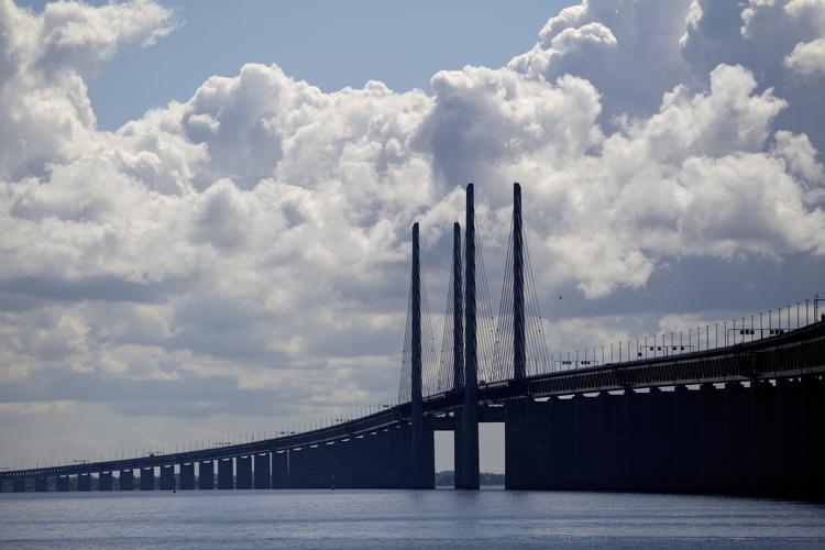 The Øresund Bridge between Denmark and Sweden. Archive. 
