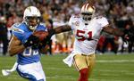 touchdown. San Diego Chargers wide receiver Vincent Jackson (tv) havde en god dag mod San Francisco 49ers. 