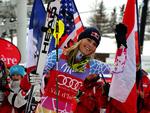 sejrshøst. Lindsey Vonn på podiet efter endnu en flot dag på pisterne. 
