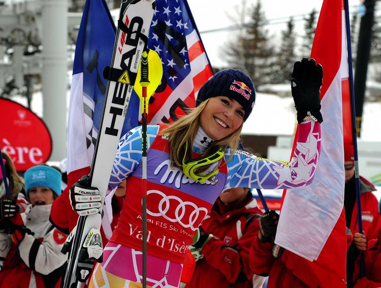 sejrshøst. Lindsey Vonn på podiet efter endnu en flot dag på pisterne. 