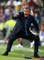 triumfator. Jose Mourinho på Bernabeu stadion i Madrid, da hans daværende hold, Inter, vandt Champions League-finalen over Bayern München i maj. 