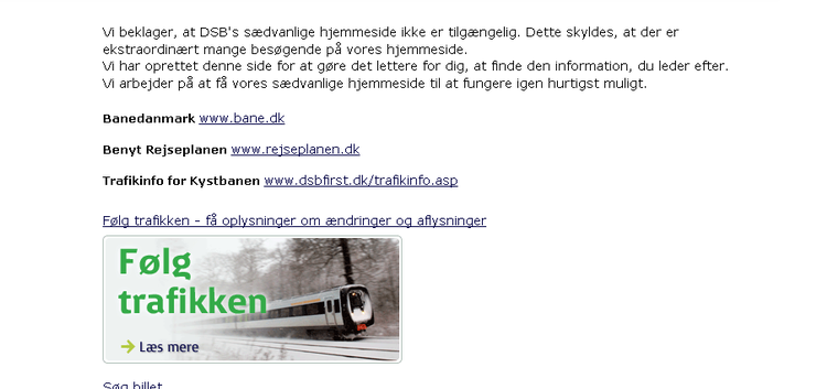 Beklagelse. DSB beklager nedbrudet, men siger, at der ikke er gået nogle funktioner tabt. 