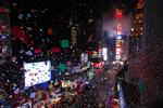 Nytår. Time Square i New York skød nytåret ind med en sand collage i farver. 