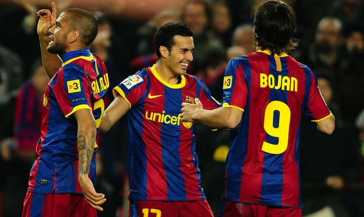 dobbelt. Pedro (midt) slog til for Barcelona på en aften, hvor flere af de sædvanlige profiler ikke var med. 
