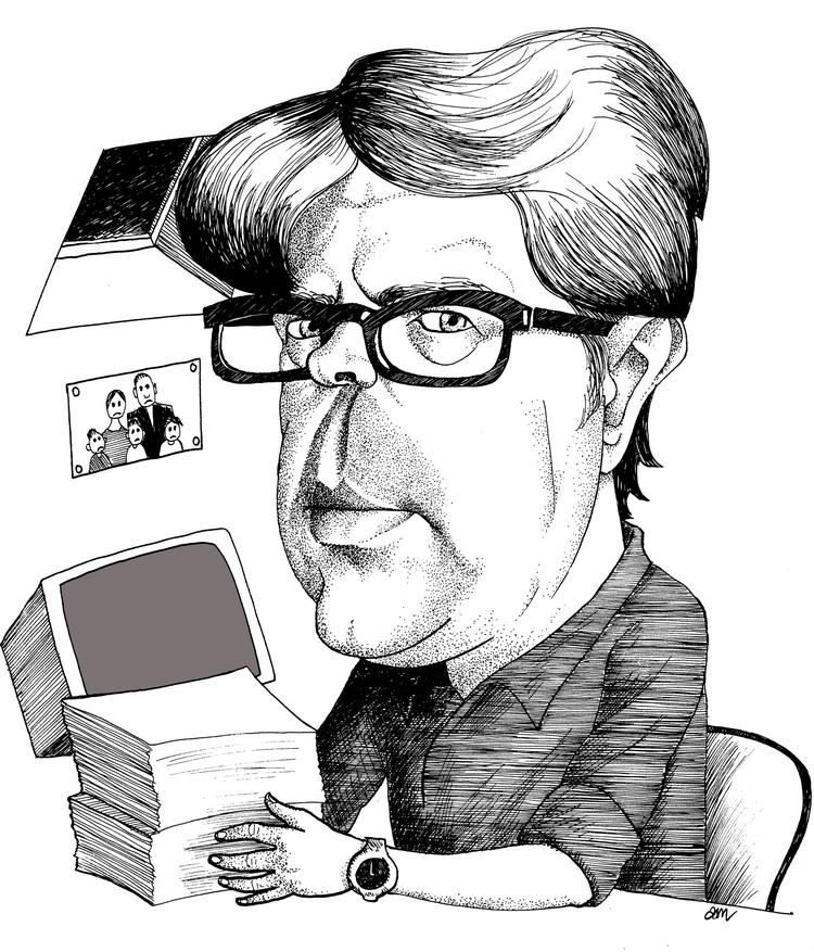 Papirstak. Jonathan Franzen kæmpede for at komme i gang med 'Freedom' i årevis. Tegning: Anne-Marie Steen Petersen (se hele tegning nederst i artiklen) 