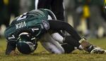Quarterback. Drømmen om en plads i Superbowl er slut for Michael Vick, der er nede at bidde i græsset i anden halvleg. 