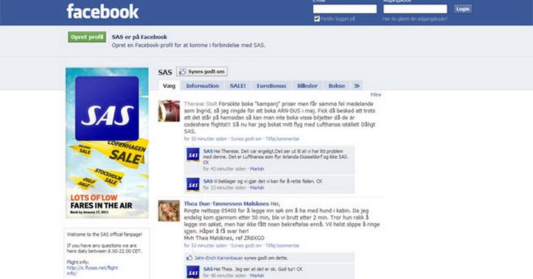 SAS har stor succes med at kommunikere med kunderne via Facebook. 