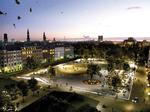 Sådan kan Israels Plads komme til at se ud, set fra de nye torvehaller i den nordlige ende. 