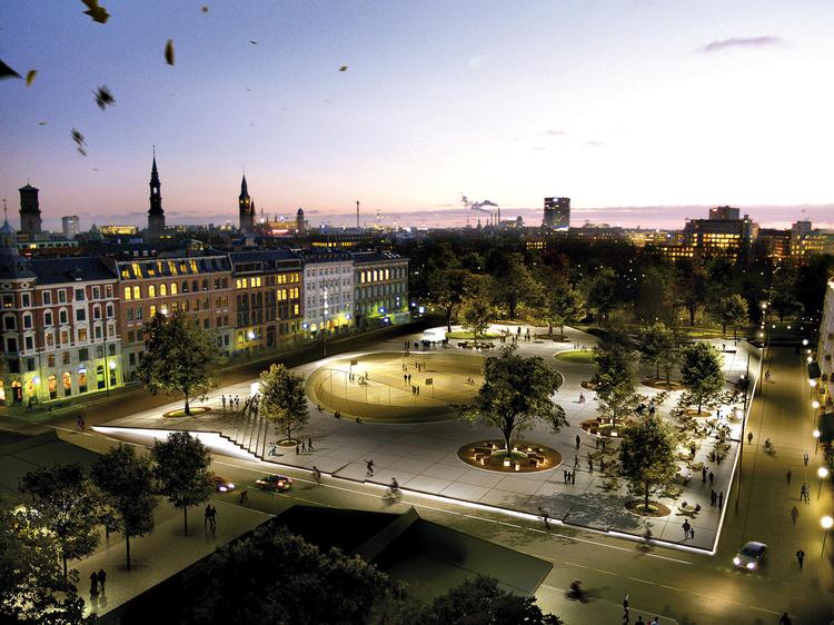 Sådan kan Israels Plads komme til at se ud, set fra de nye torvehaller i den nordlige ende. 