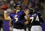 Tal. Joe Flacco og Baltimore Ravens møder Pittsburgh sent lørdag aften. 