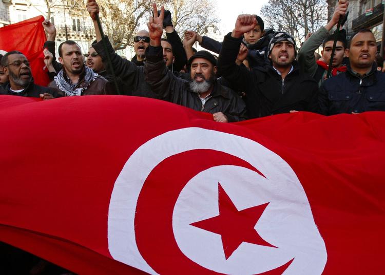 Protester. I flere lande som her i Frankrig er der blevet demonstreret imod den nu flygtede præsident i Tunesien, Ben Ali. 