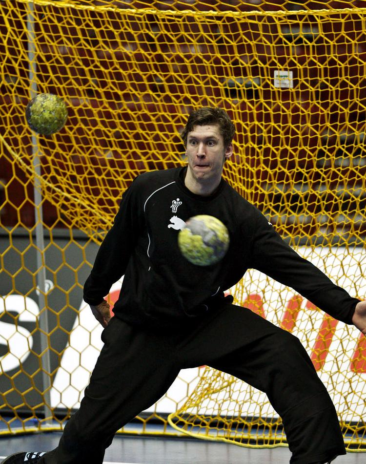 statistik-rod. Niklas Landin var – ifølge Det Internationale Håndboldforbund – eneste danske mand i målet mod Australien. Det stemmer dog ikke helt med virkeligheden, for Søren Rasmussen stod hele anden halvleg. Foto: Jens Dresling 