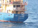 The Leopard, which despite its barbed wire and other anti-piracy precautions was attacked last Wednesday. Its crew has been kinapped. 