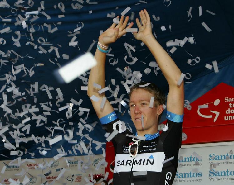 Vinder. Australeren Cameron Meyer kan sende Bjarne Riis spurtkanon, Juan Jose Haedo, en venlig tanke for sejren under første etape af Tour Down Under. 