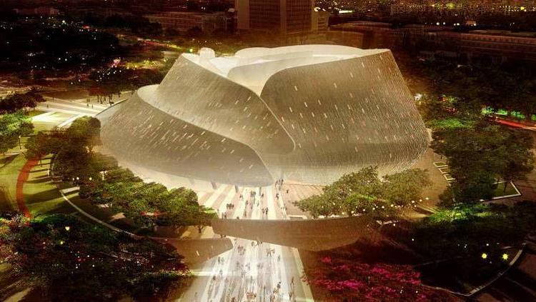 Dansk? Det imponerende Massar-børneopdagelsescenter  i Damaskus er formet som en  ørkenblomst af Henning Larsen  Architects. Illustration: HLA 