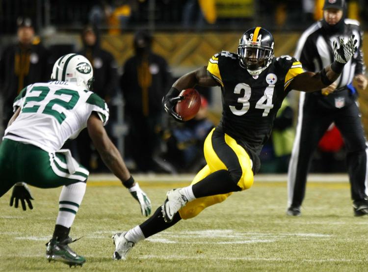 Super. Rashard Mendenhall (34) og Steelers holdt stand mod Jets, der var totalt dominrende i 2. halvleg. 