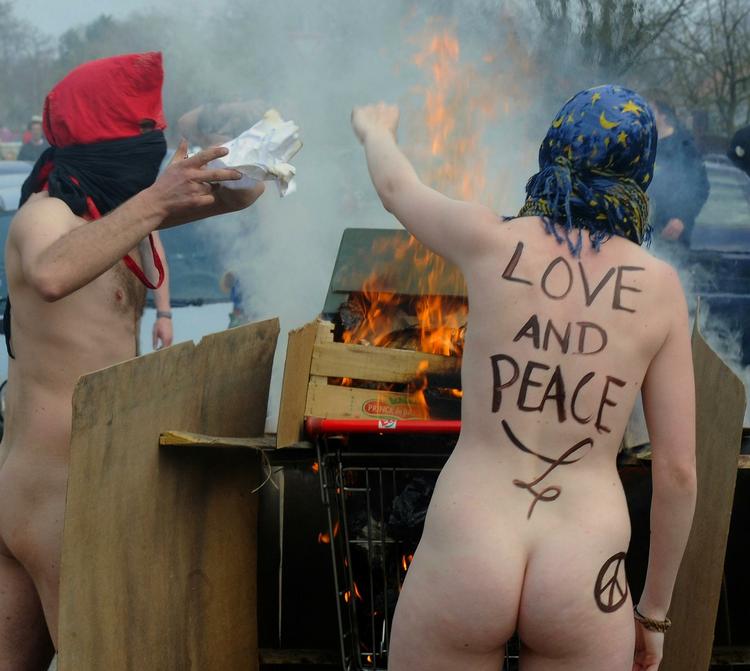 Activists demonstrating in connection with the NATO summit in April 2009 at which former Danish Prime MInister Anders Fogh Rasmussen was appointed secretary-general of NATO. Archive. 