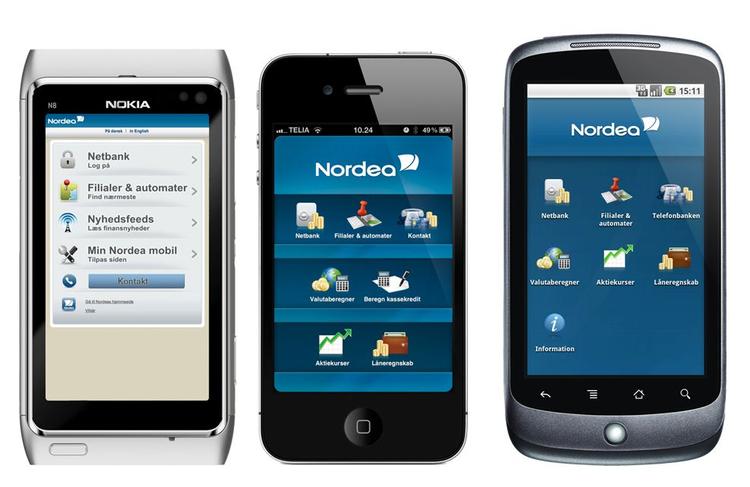 Nordeas mobilbank applikation er klar i Android Market og virker også med almindelige mobiltelefoner, bare de kan gå på nettet. Nordea til iPhone lader vente på sig. 
