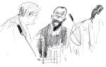 Terrorist? Den 29-årige somalier tegnet under et tidligere retsmøde. Han afviser, at han ville dræbe Kurt Westergaard. Muhammed-tegneren skulle kun skræmmes, lyder forklaringen. 
