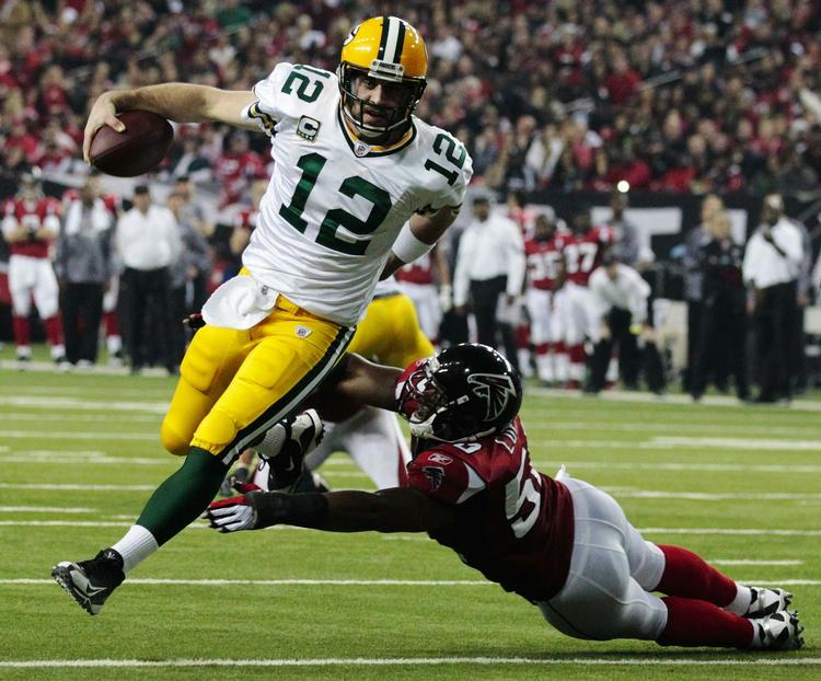 Touchdown. Aaron Rodgers beviste sin hurtighed i NFC-finalen, hvor han her selv løber i endzone med bolden. 