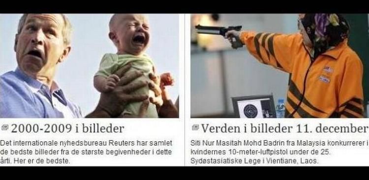 Internetluner. Billeder placeret særdeles uheldigt ved siden af hinanden giver ofte anledning til morskab. Ovenstående sammenfald fra berlingske.dk fandt Bagsidelæser Mikkel Laumann ret komisk: »Vil da lige bidrage med denne fantastiske opsætning af en kvinde fra Malaysia som pløkker en baby, Hr. Bush holder nok så fint op! :) Fantastisk uheldig placering af de to billeder«, skriver Mikkel. Tjoeh. 