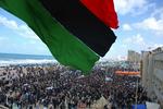 Benghazi: an undated and unconfirmed photograph of showing the red, black and green tricolor that was Libya's flag prior to Col. Gaddafi's coup in 1969, which deposed the Libyan monarchy. 