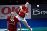 mesterligt. De danske mestre i damedouble, Line Kruse (th.) og Marie Røpke (tv.) overraskede i første runde af All England. 