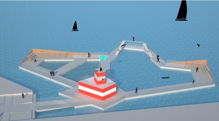 Allerede til efteråret kan man springe i vandet fra et nyt havnebad-anlæg, der opføres i Sydhavnen. Navnet bliver Koralbadet. 