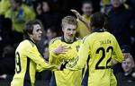topscorer. For anden kamp i træk scorede Daniel Wass (i midten) for Brøndby, som han forlader efter denne sæson. 