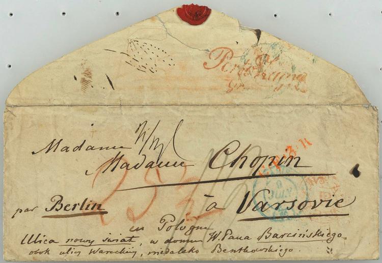 Levn. Dette brev er et af seks fra Frederic Chopins hånd, der er vendt hjem til  i Warszawa efter en menneskealder. Det er adresseret til Fru Chopin i Hr. Barcinskis hus i Warszawa. 