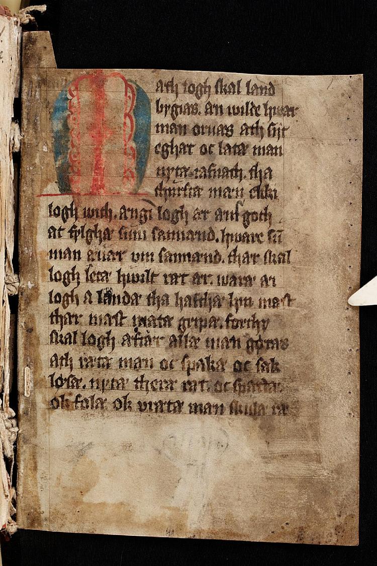 Hjemkomst. Efter flere hundrede år på den forkerte side af sundet, vender Jyske Lov nu hjem. Her et facsimile af et blad fra loven i en udgave fra omkring 1400-tallet. 