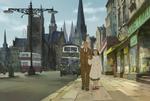 Håndtegnet. Edinburghs forrevne skyline af kirkespir og skorstenspiber danner stemningsmættet baggrund for Sylvain Chomets ’gammeldags’ animationsfilm om tryllekunstneren, der overhales af  tidernes skiften. Foto: Miracle Film 