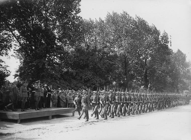Weserübung Süd var det tyske kodenavn for angrebet i 9.4.1940 på Danmark og Weserübung Nord var koden for angrebet på Norge.Angrebet blev udført med stor dristighed og overraskede ved sin brug af alle typer skibe til landsætning fra søen, faldskærmsstyrker samt landing med transportfly under fjendtlig ild. Danmark blev erobret samme dag, mens der i Norge landsattes 12.000 mand på dagen; landet blev først erobret 9. maj.Her paraderer tyske tropper for deres øverstbefalende i Fælledparken en sommersøndag. 