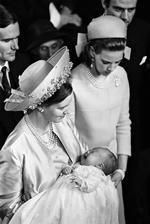 Prins Henrik, Tronfølgeren Prinsesse Margrethe og Prinsesse Anne-Marie til Prins Frederiks dåb i Holmens Kirke. 