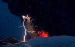 Lighting seen amid the lava and ash erupting from the vent of the Eyjafjallajokull volcano in central Iceland. Archive. 