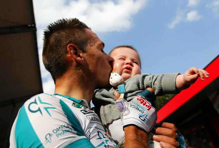 faaaar. Lille Alain var sammen med far på podiet, da Philippe Gilbert havde vundet Amstel Gold Race. 