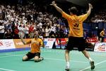 Herredouble. Lars Paaske/Rasmus Mangor vinder over Carsten Mogensen/Mathias Boe i KB Hallen. 