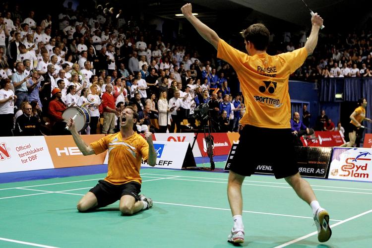 Herredouble. Lars Paaske/Rasmus Mangor vinder over Carsten Mogensen/Mathias Boe i KB Hallen. 